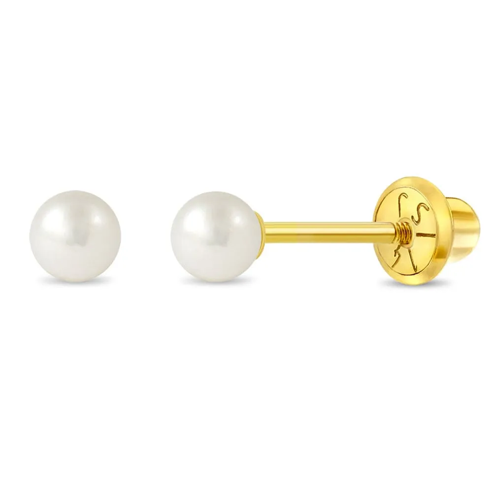 14k Classic 4.5mm Cultured Pearl Children's Earrings - Screw Back