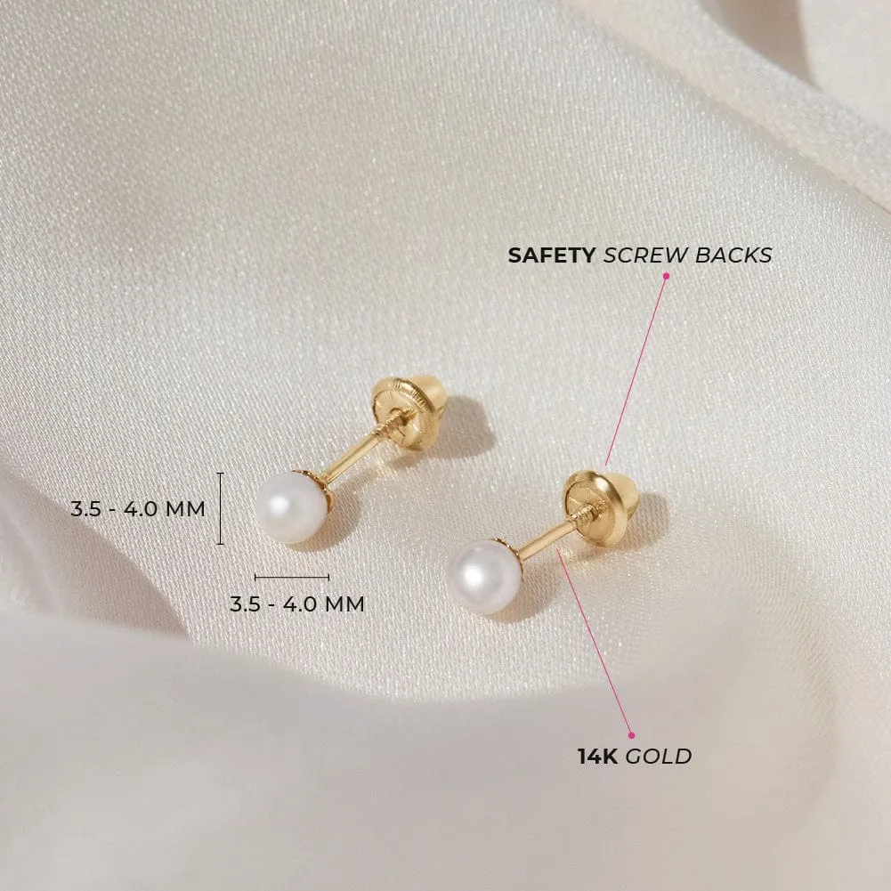 14k Classic 4.5mm Cultured Pearl Children's Earrings - Screw Back