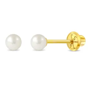 14k Classic 4.5mm Cultured Pearl Children's Earrings - Screw Back