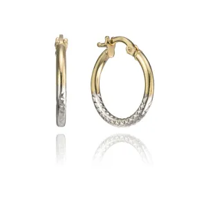 18K Two Tone Textured Hoops