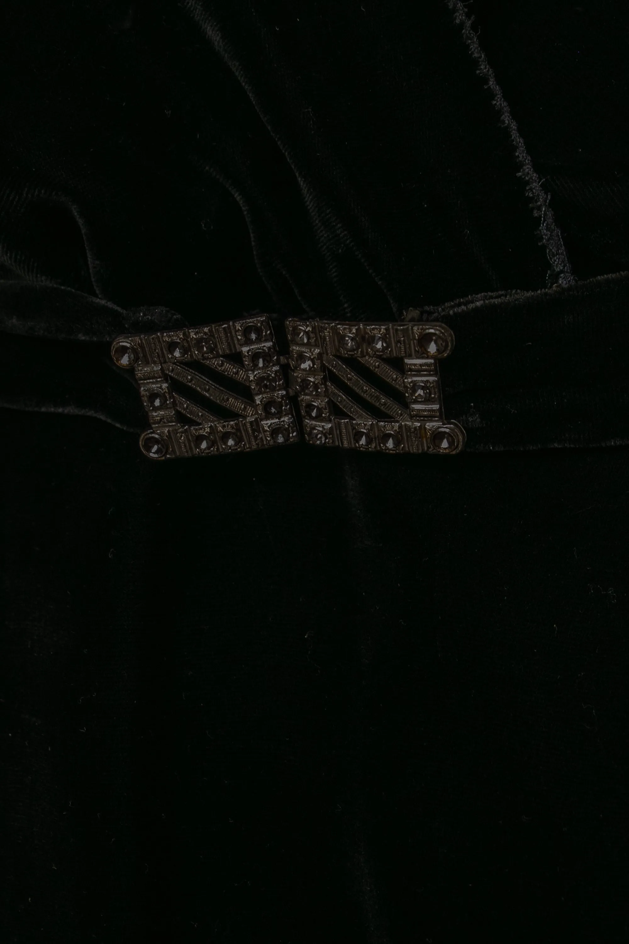 1920s Dress Black Velvet Chiffon Illusion Deco M