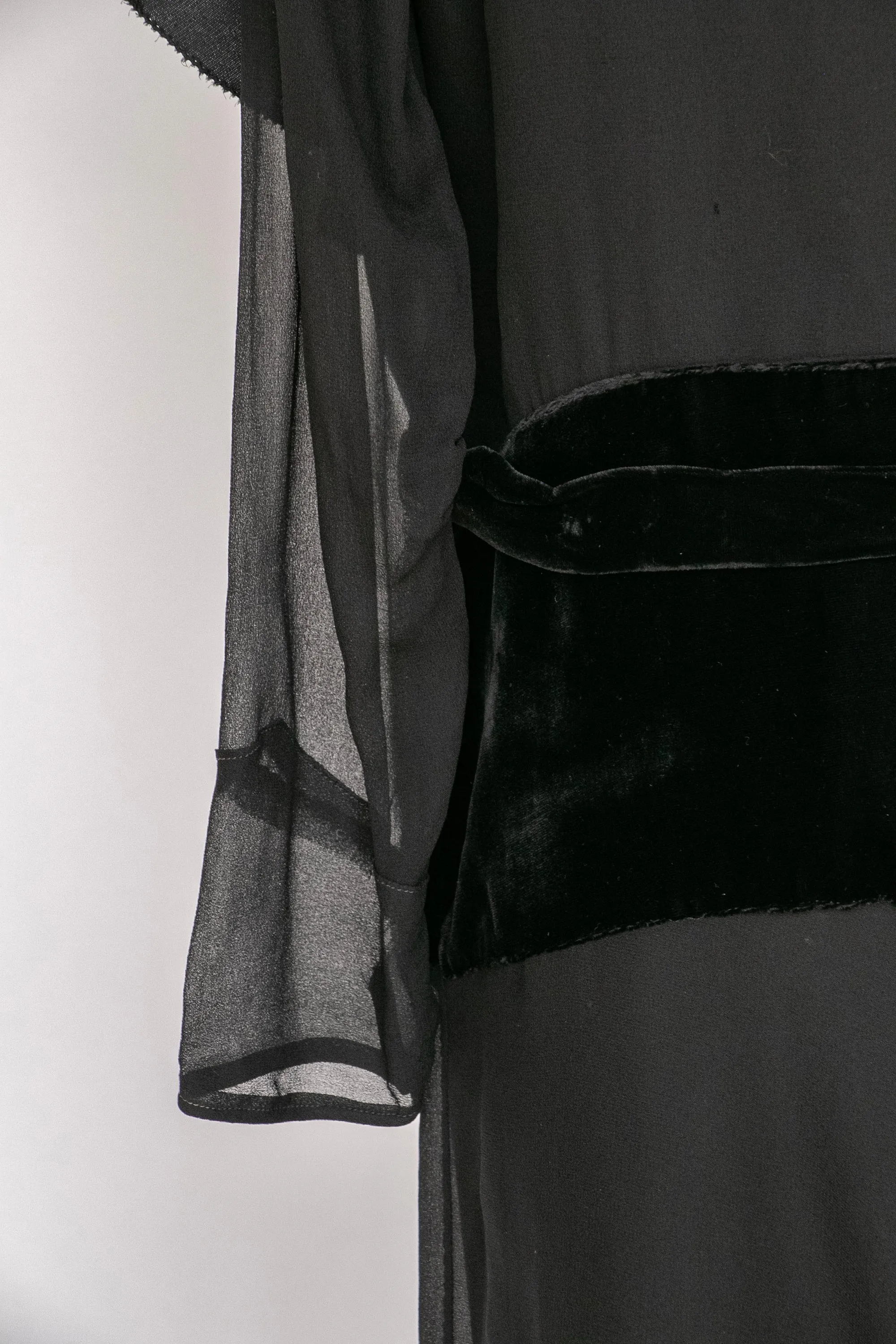 1920s Dress Black Velvet Chiffon Illusion Deco M