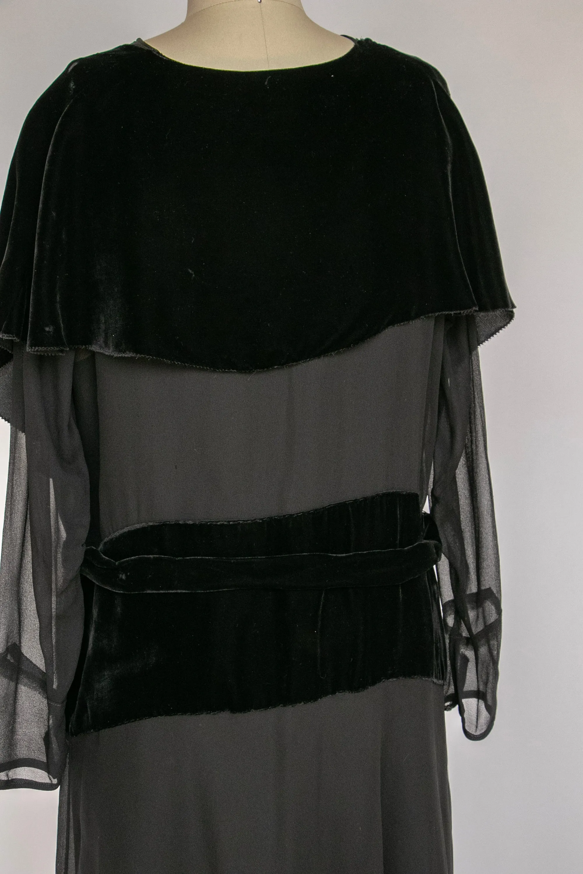1920s Dress Black Velvet Chiffon Illusion Deco M