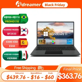 Adreamer Laptop 16 Inch 2.5K IPS Intel i5-1240P 16GB DDR4 1TB SSD Office School Notebook 55Wh 12 Core 4.4GHz Windows 11 Computer