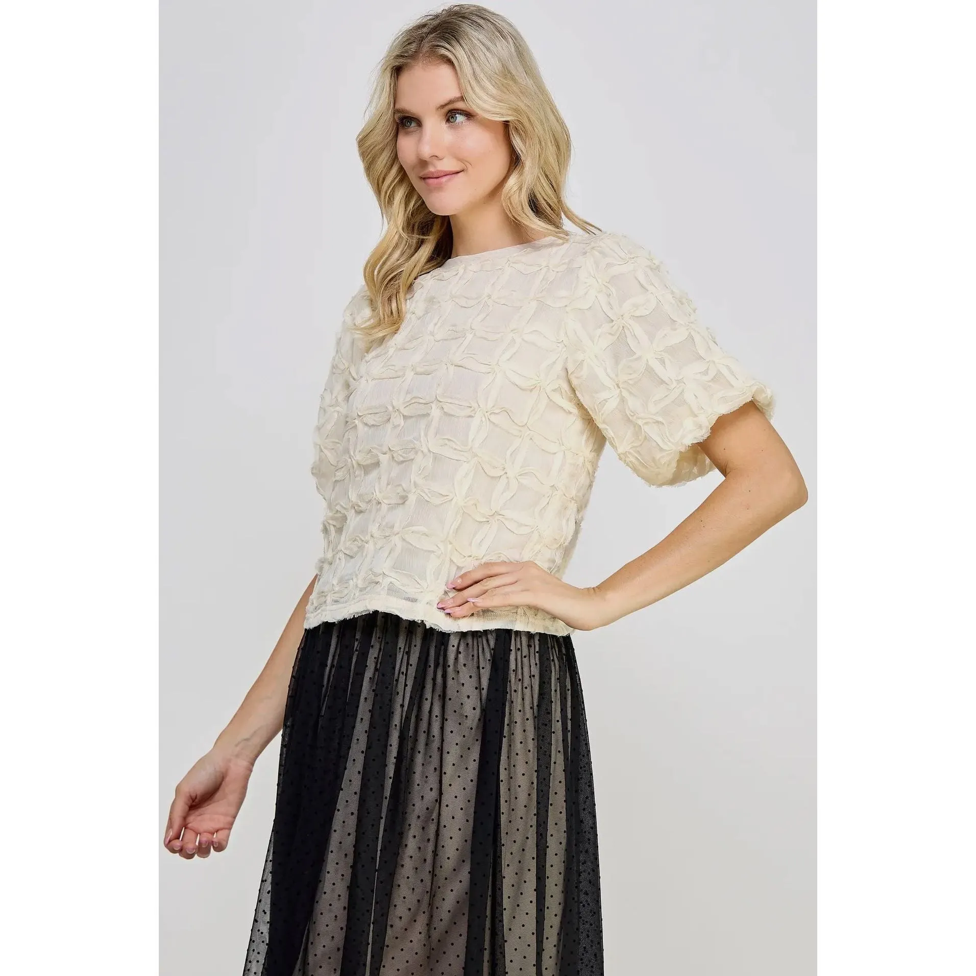 Annabelle Puff Sleeve Textured Ellison Top- SALE