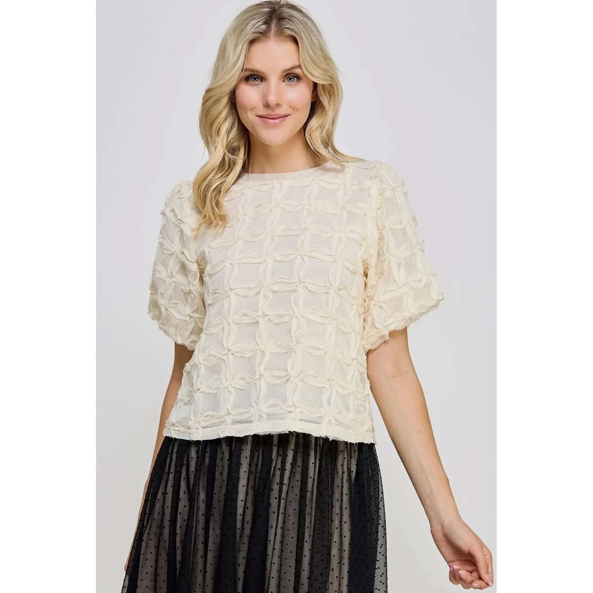 Annabelle Puff Sleeve Textured Ellison Top- SALE