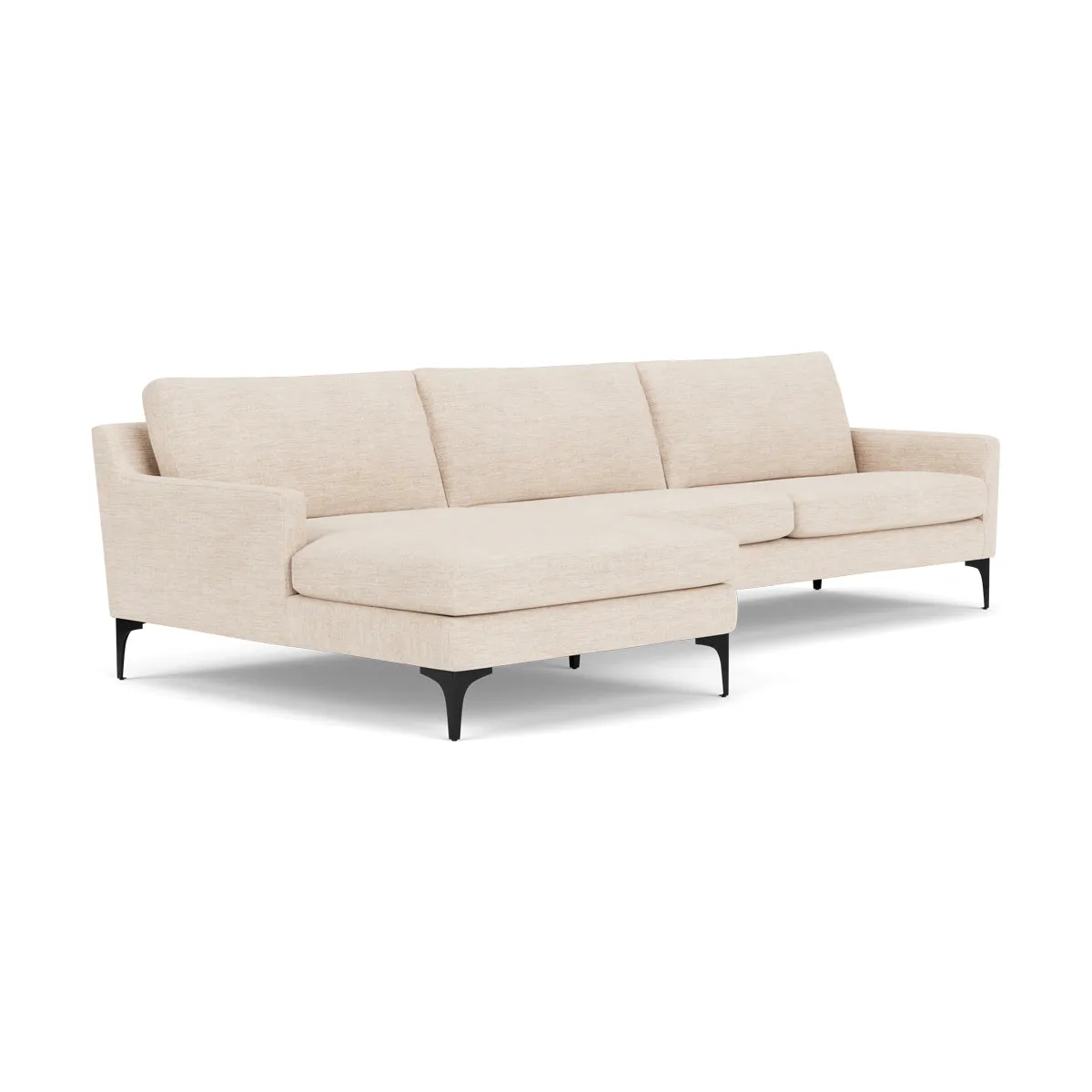 Astha Fabric Left Chaise Sofa (Black Metal, Vega Cream)