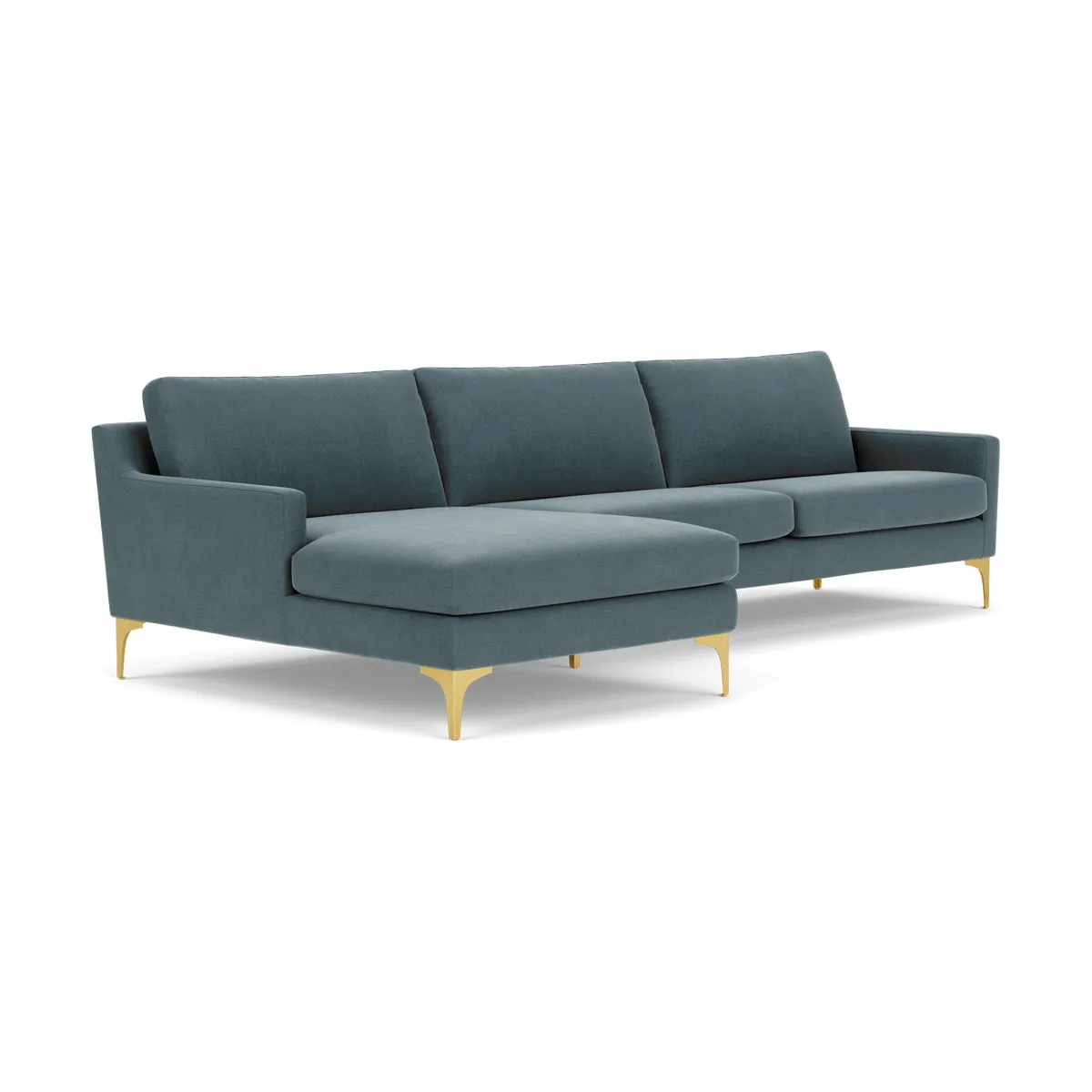 Astha Fabric Left Chaise Sofa (Brass Metal, Forest Dust Blue)