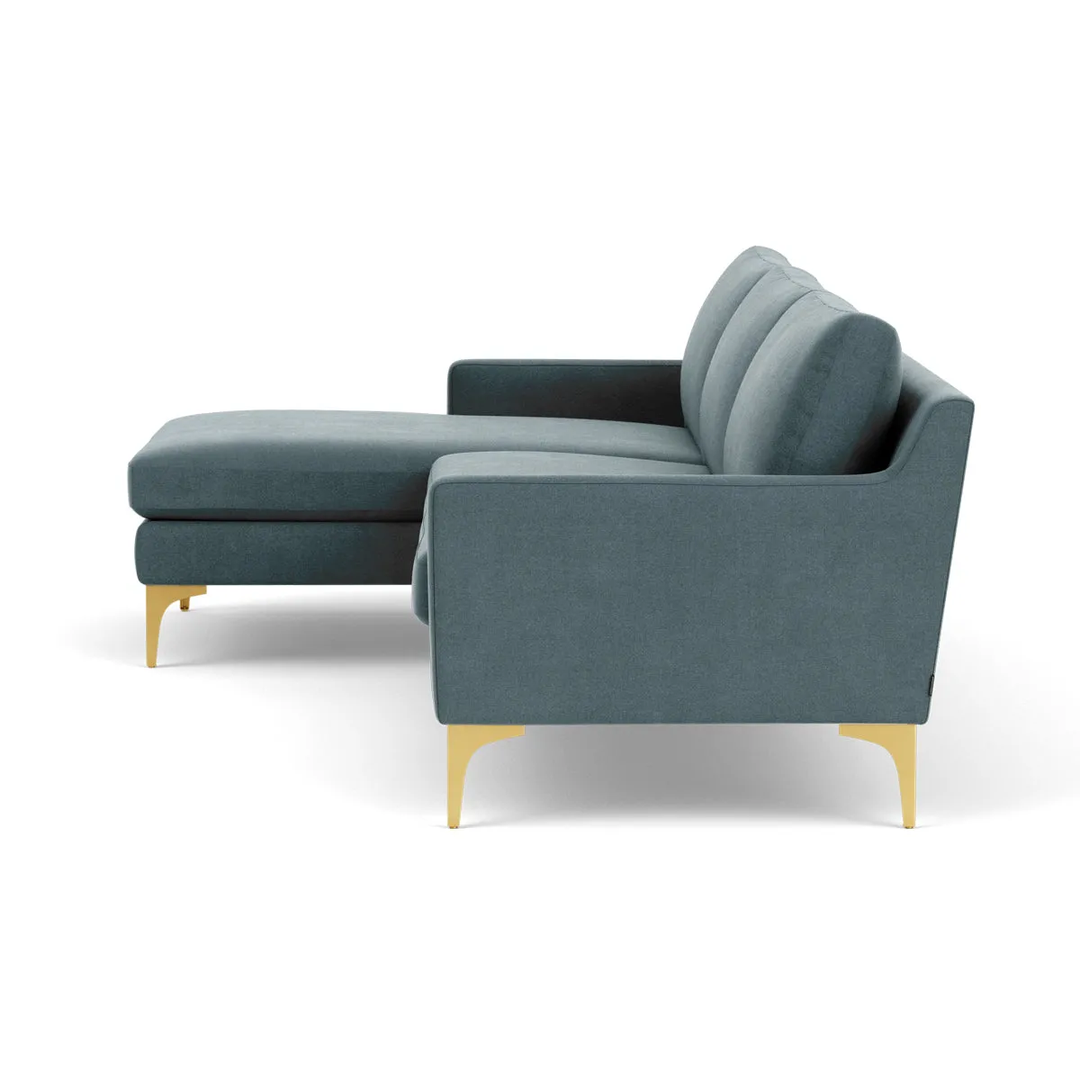 Astha Fabric Left Chaise Sofa (Brass Metal, Forest Dust Blue)