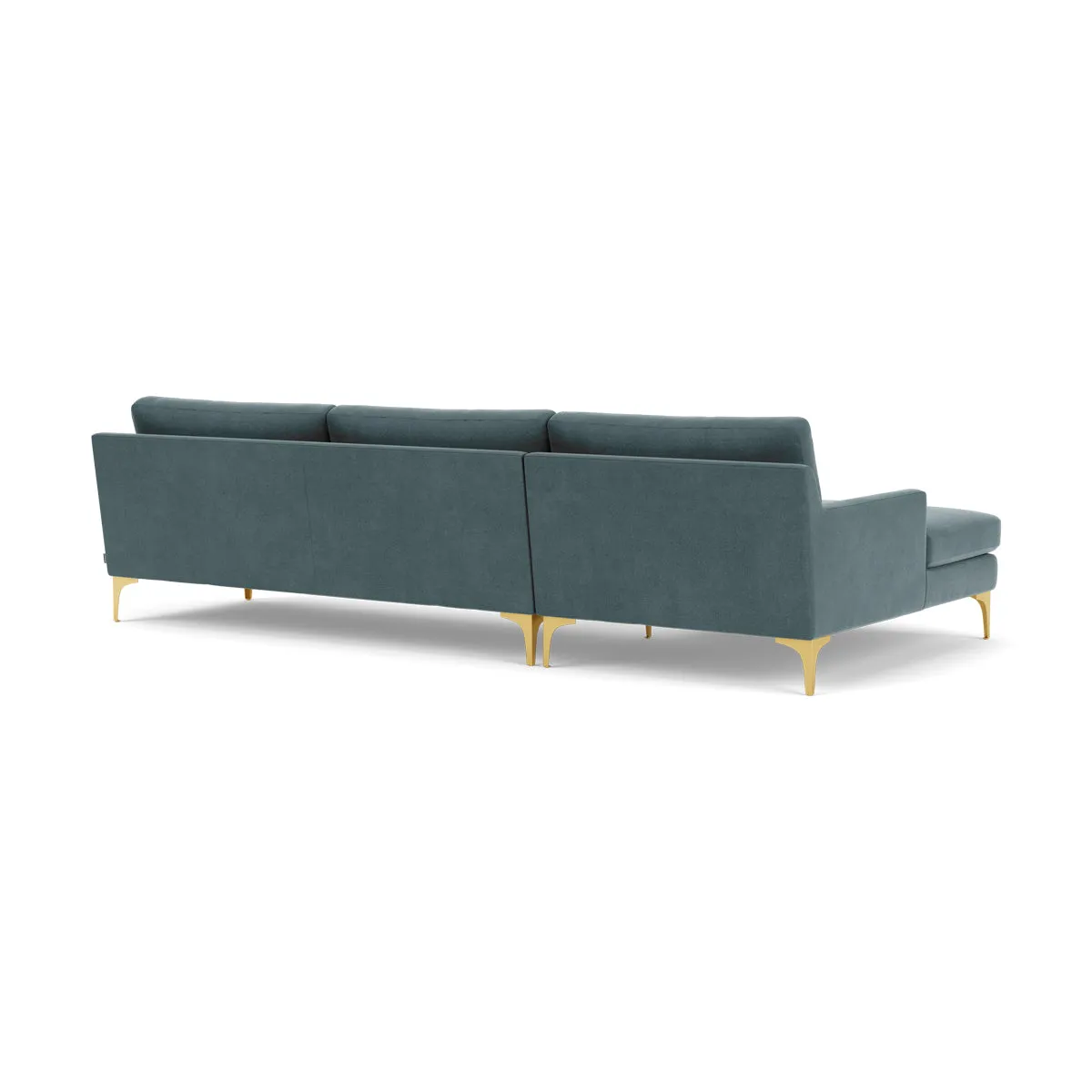 Astha Fabric Left Chaise Sofa (Brass Metal, Forest Dust Blue)