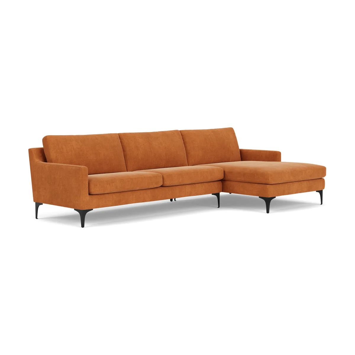 Astha Fabric Right Chaise Sofa (Black Metal, Amber)