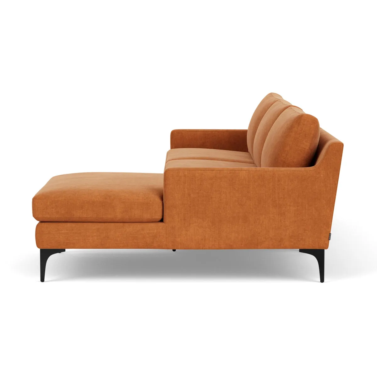 Astha Fabric Right Chaise Sofa (Black Metal, Amber)