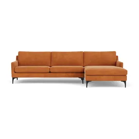 Astha Fabric Right Chaise Sofa (Black Metal, Amber)