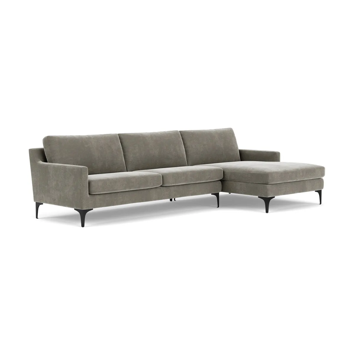 Astha Fabric Right Chaise Sofa (Black Metal, Grey Green)