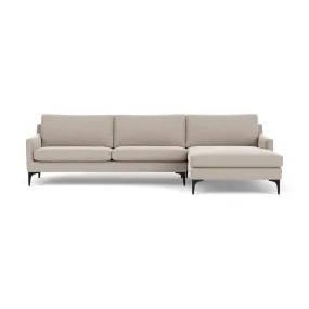 Astha Fabric Right Chaise Sofa (Black Metal, Stone)