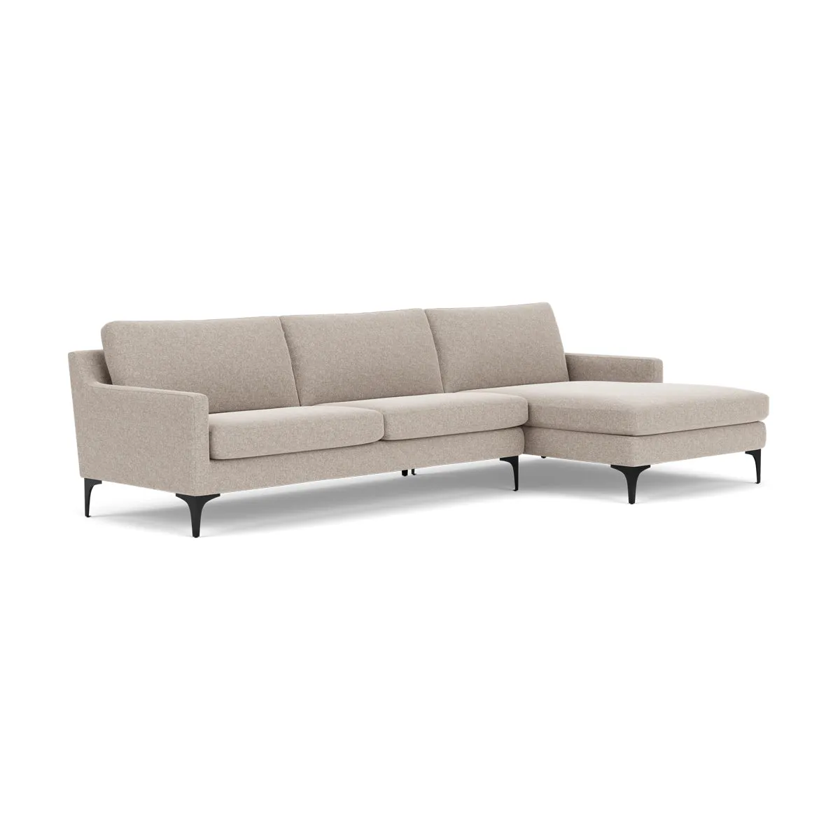 Astha Fabric Right Chaise Sofa (Black Metal, Stone)