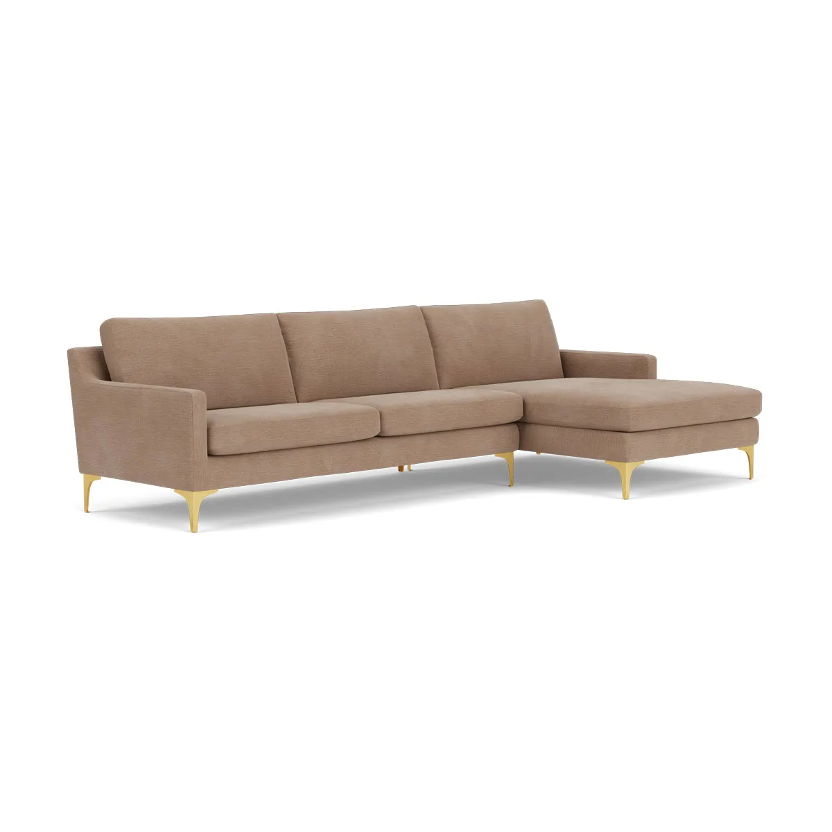 Astha Fabric Right Chaise Sofa (Brass Metal, Caramel)