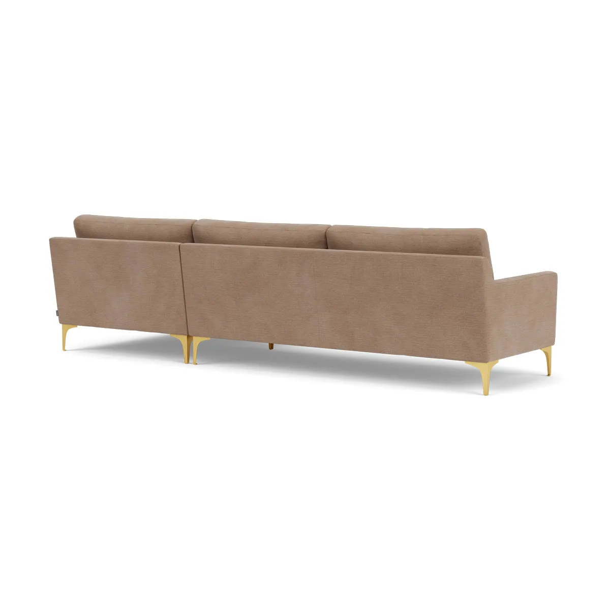 Astha Fabric Right Chaise Sofa (Brass Metal, Caramel)
