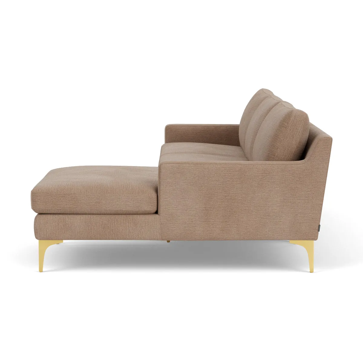 Astha Fabric Right Chaise Sofa (Brass Metal, Caramel)