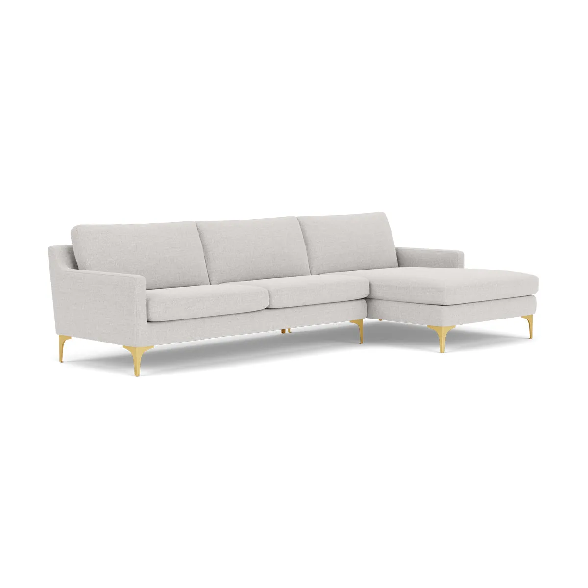 Astha Fabric Right Chaise Sofa (Brass Metal, Cool Grey Weave)