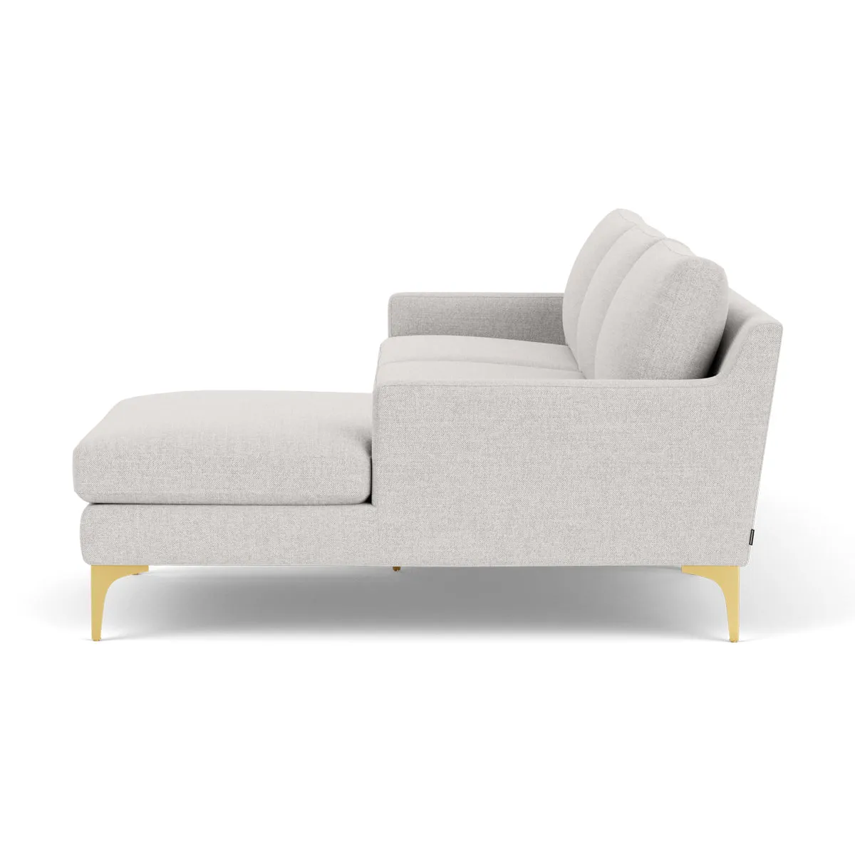 Astha Fabric Right Chaise Sofa (Brass Metal, Cool Grey Weave)