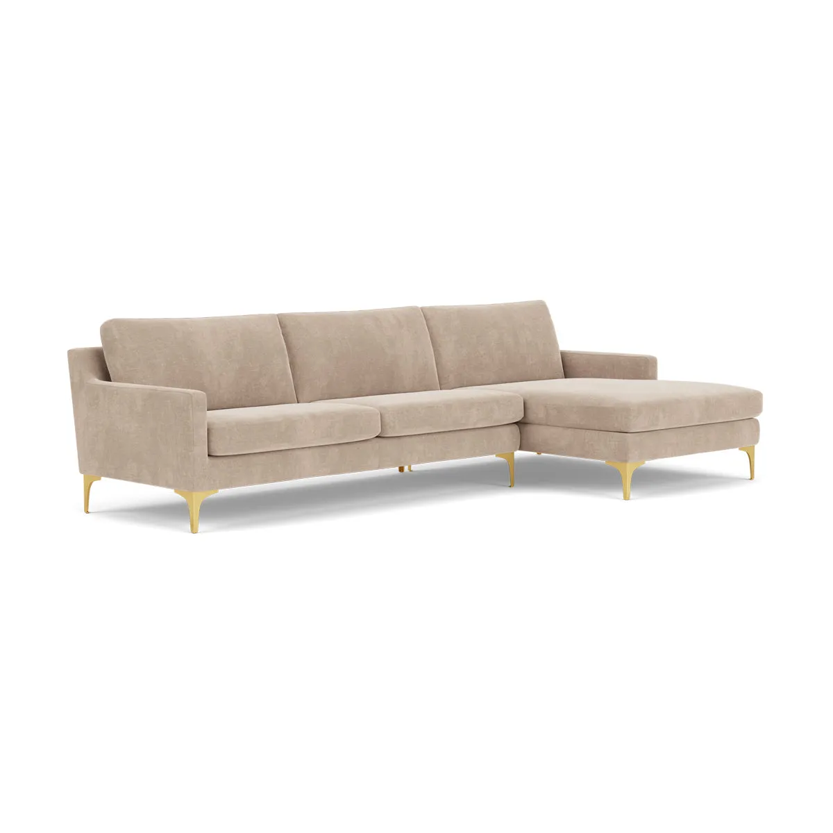 Astha Fabric Right Chaise Sofa (Brass Metal, Danny Cream)