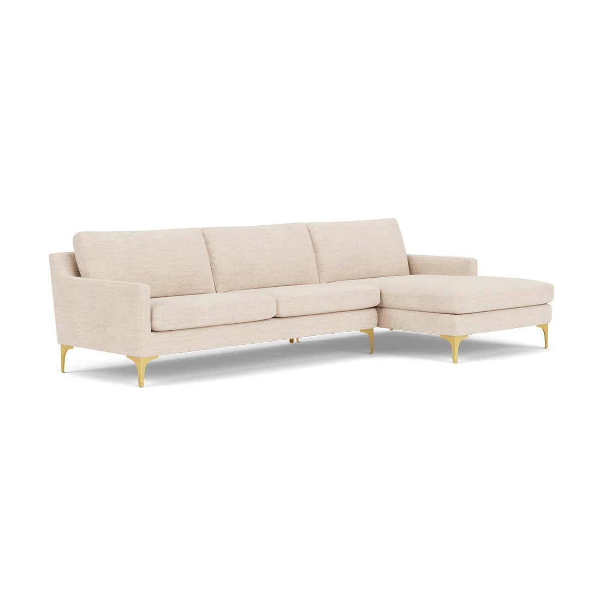Astha Fabric Right Chaise Sofa (Brass Metal, Vega Cream)