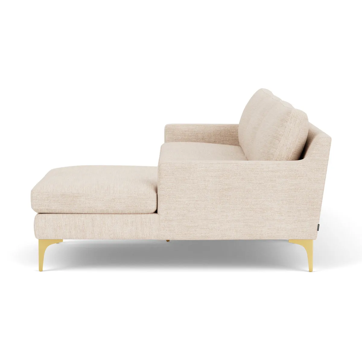 Astha Fabric Right Chaise Sofa (Brass Metal, Vega Cream)