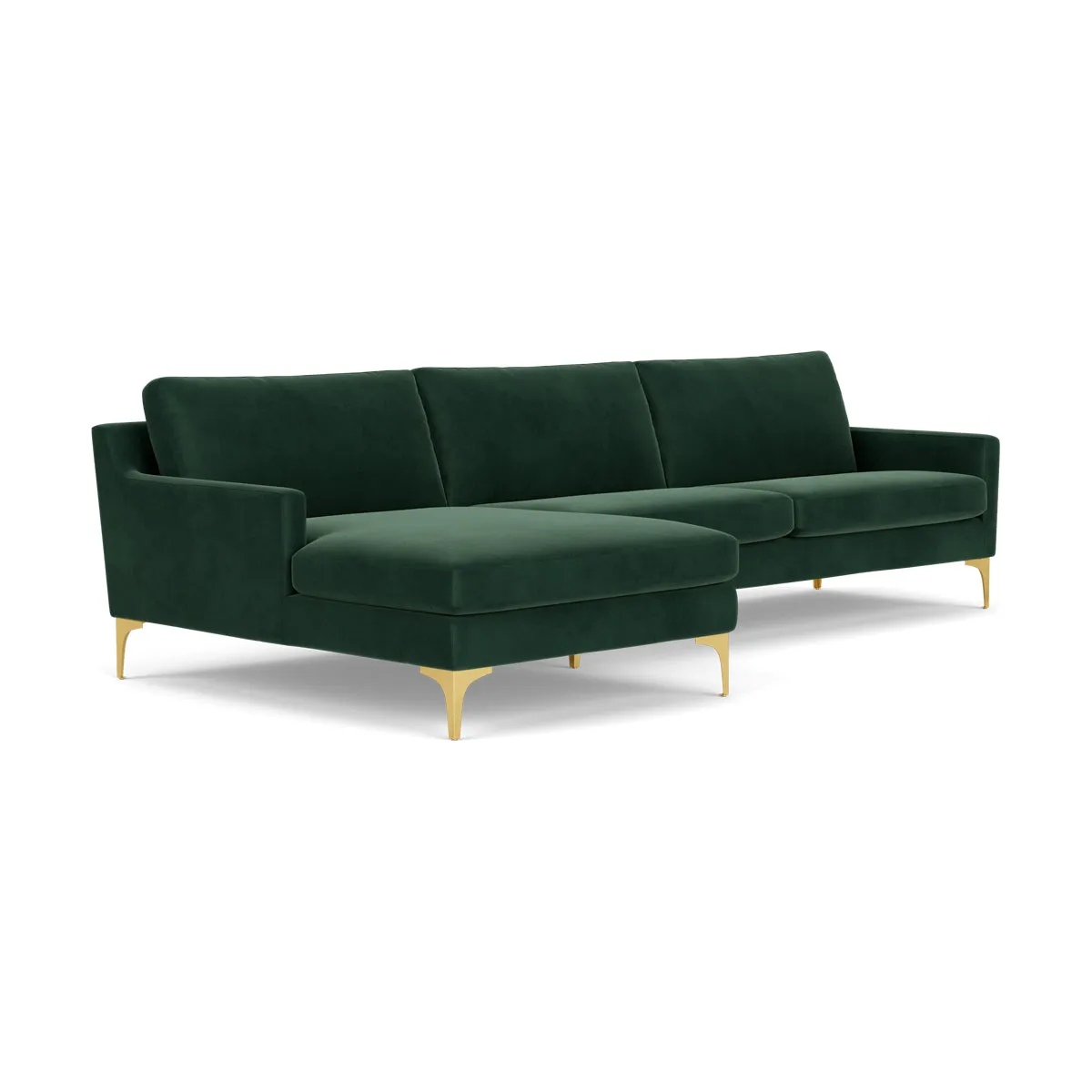 Astha Velvet Left Chaise Sofa (Brass Metal, Lux Dark Green)