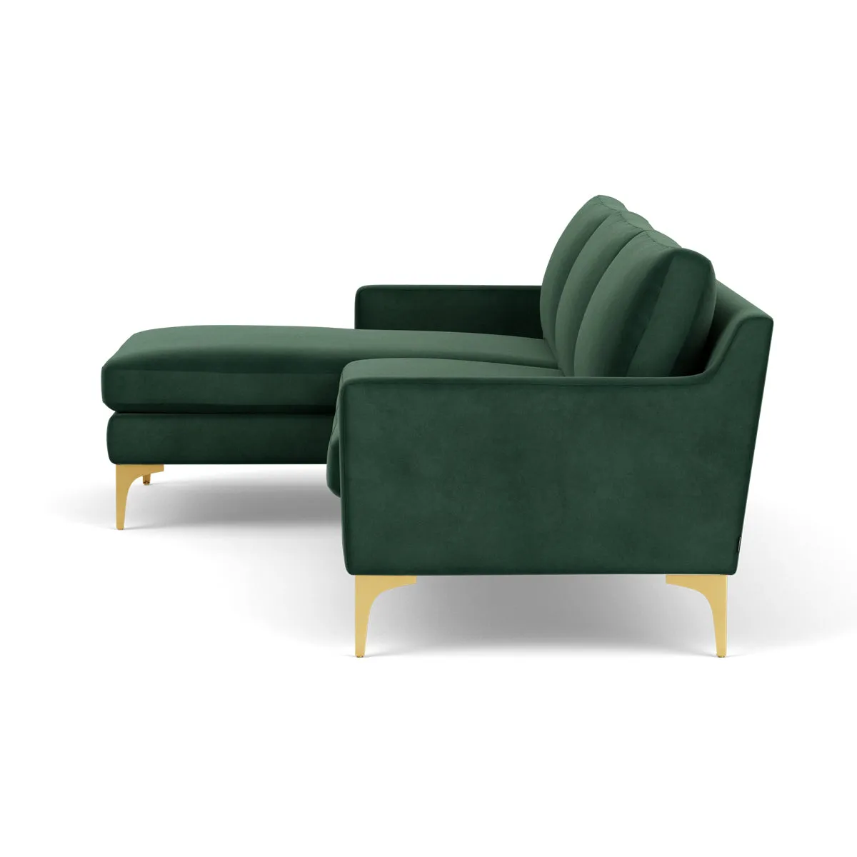 Astha Velvet Left Chaise Sofa (Brass Metal, Lux Dark Green)