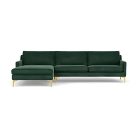 Astha Velvet Left Chaise Sofa (Brass Metal, Lux Dark Green)