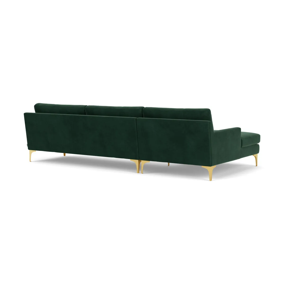 Astha Velvet Left Chaise Sofa (Brass Metal, Lux Dark Green)