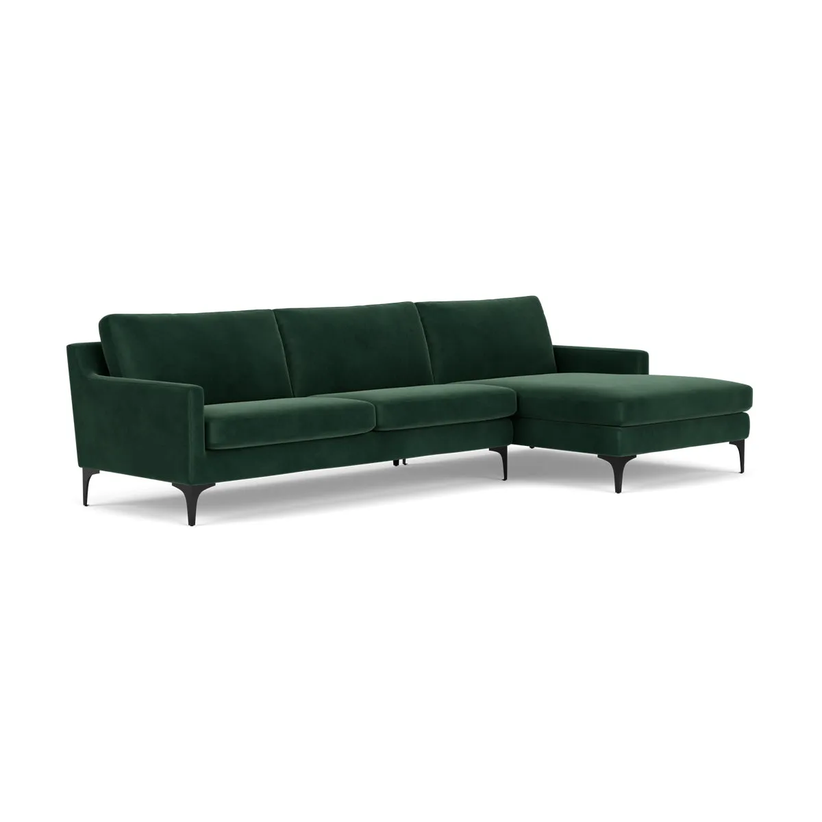Astha Velvet Right Chaise Sofa (Black Metal, Lux Dark Green)