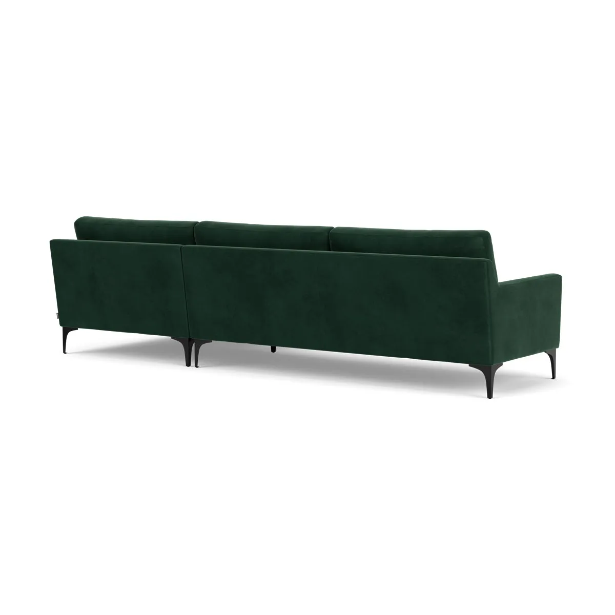 Astha Velvet Right Chaise Sofa (Black Metal, Lux Dark Green)