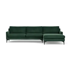 Astha Velvet Right Chaise Sofa (Black Metal, Lux Dark Green)