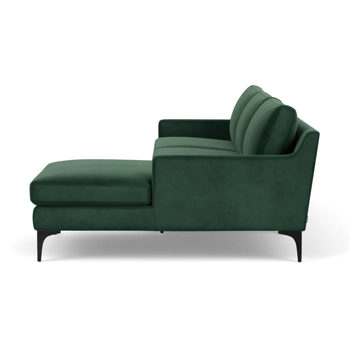 Astha Velvet Right Chaise Sofa (Black Metal, Lux Dark Green)