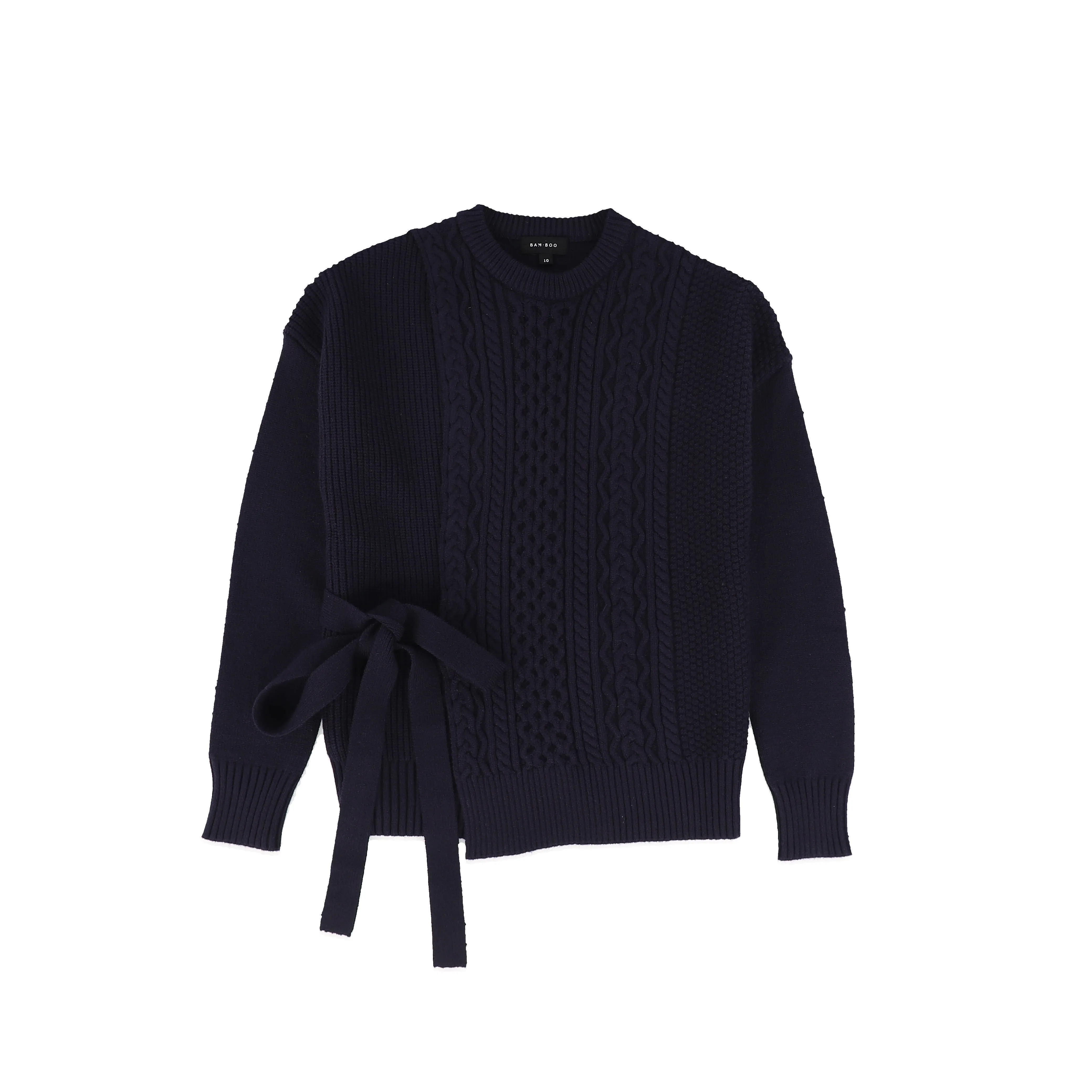 Bamboo Navy Mid Side Tie Sweater