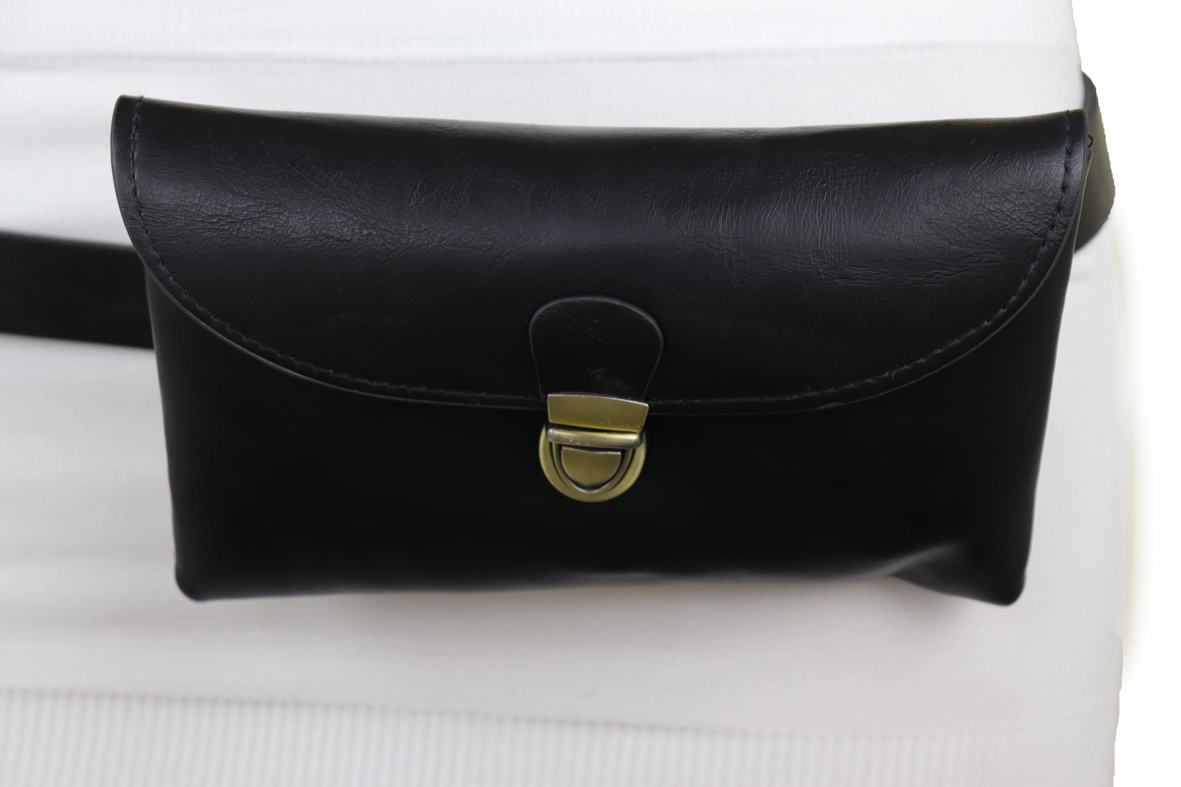 Black Faux Leather Skinny Waistband Hip Waist Belt   Wallet Bag Size S M