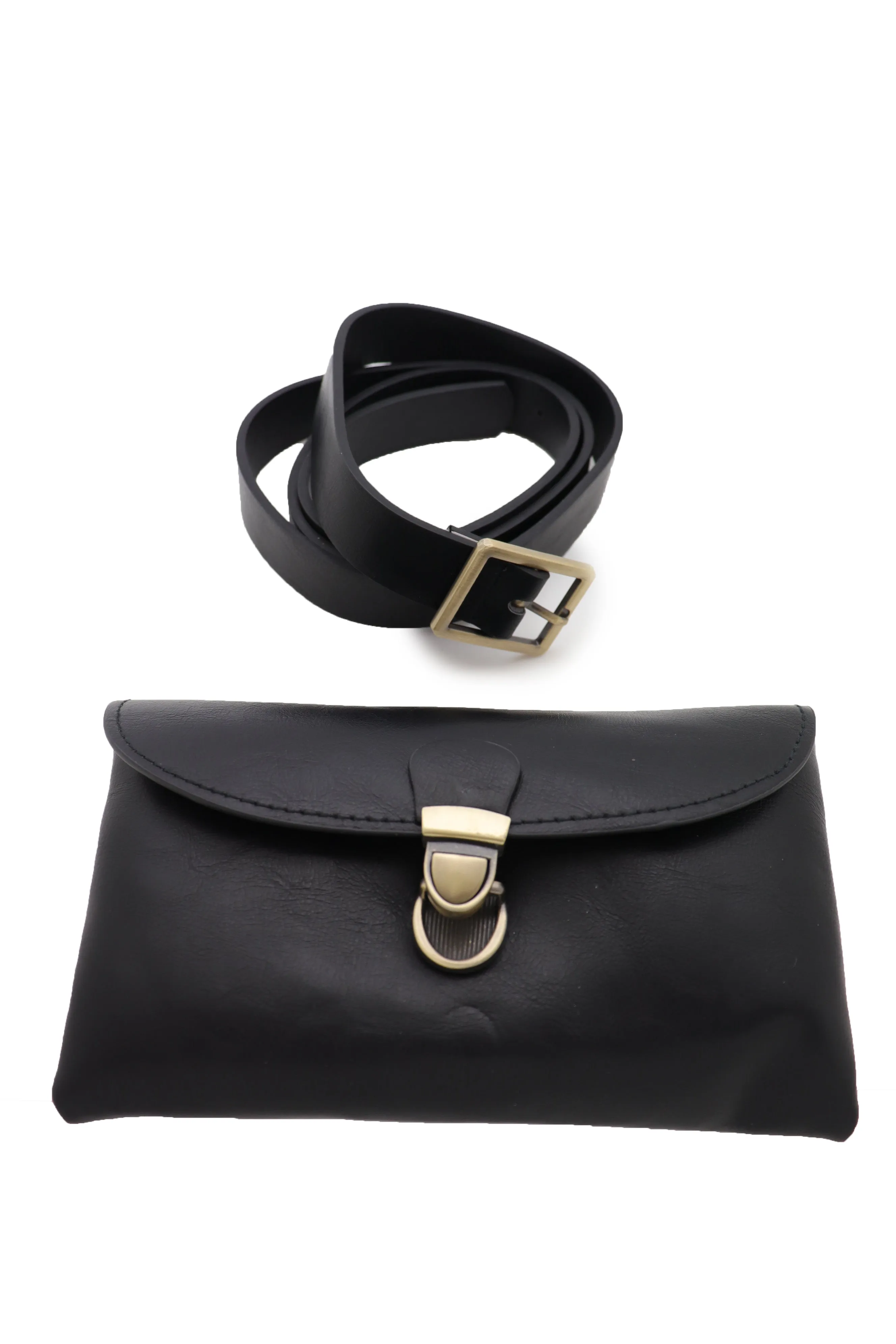 Black Faux Leather Skinny Waistband Hip Waist Belt   Wallet Bag Size S M