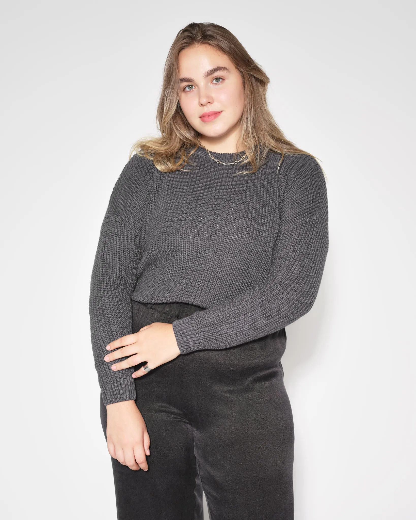 Bobbie Cropped Knitted Jumper Blueish Grey