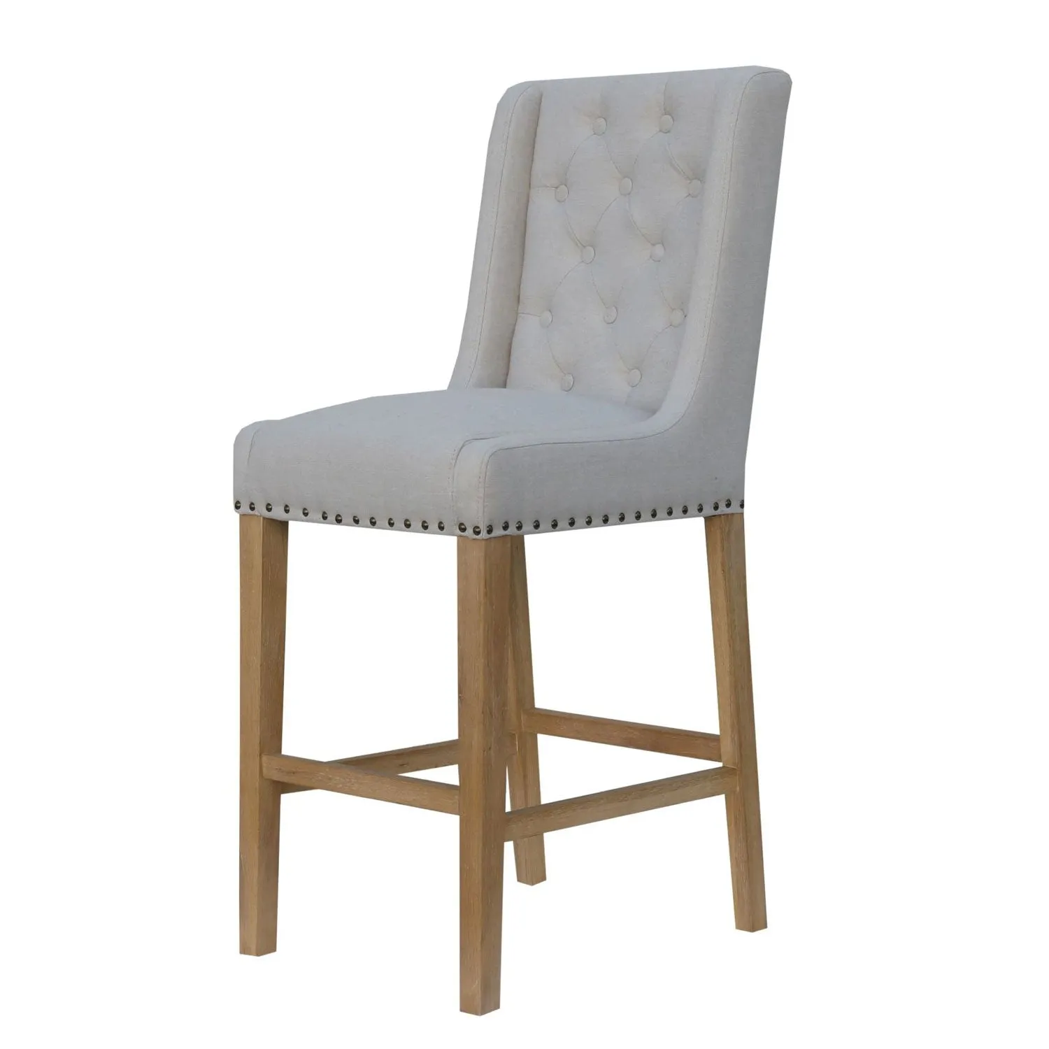 Button Back Fabric Natural Bar Stool