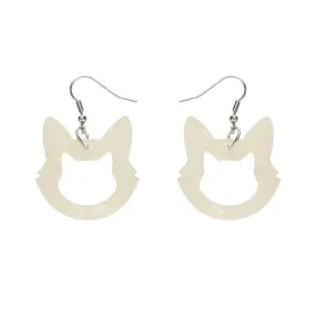 Cat Head Ripple Resin Drop Earrings - White