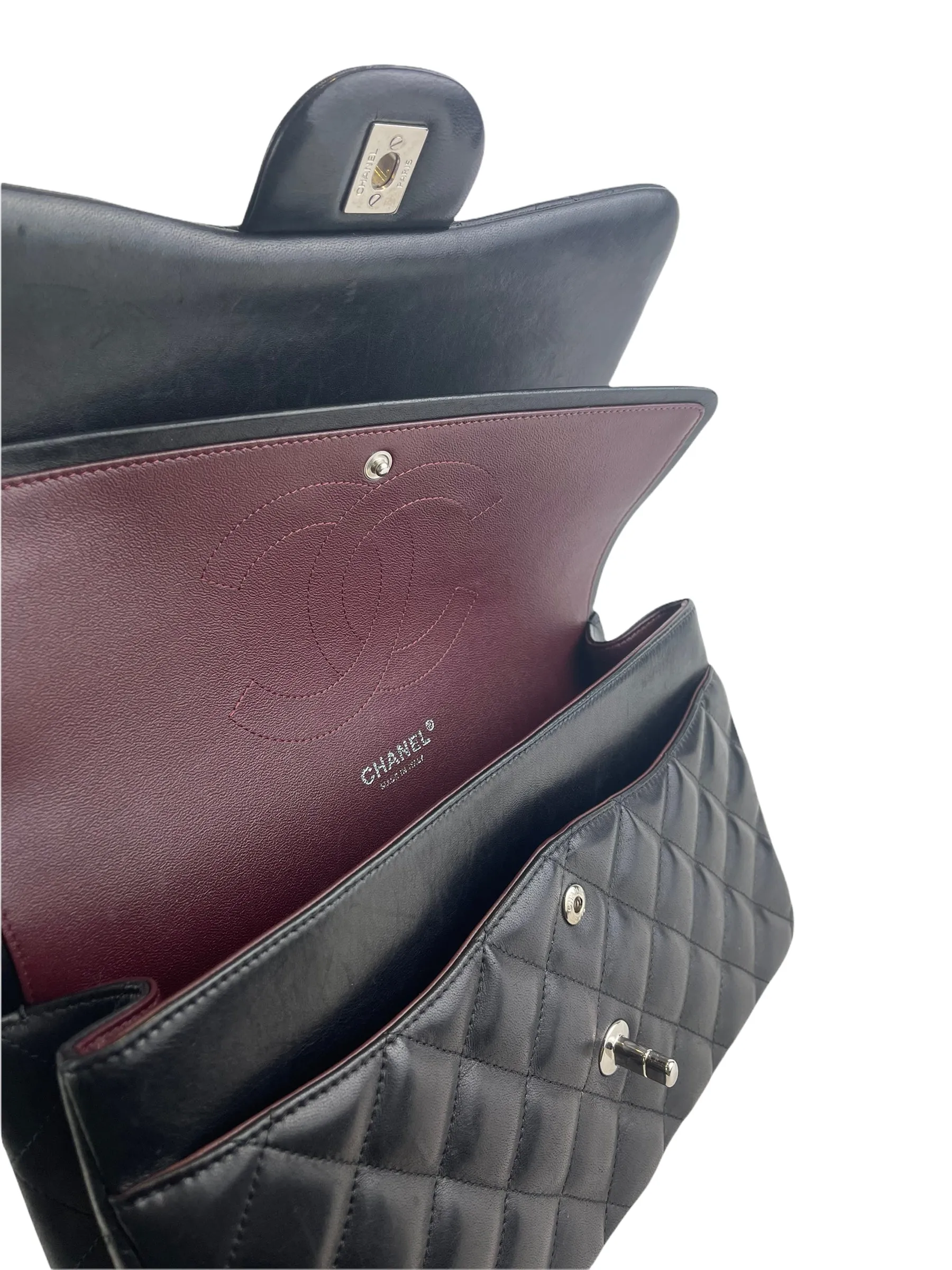Chanel Black Lambskin Leather Jumbo "Double Flap”