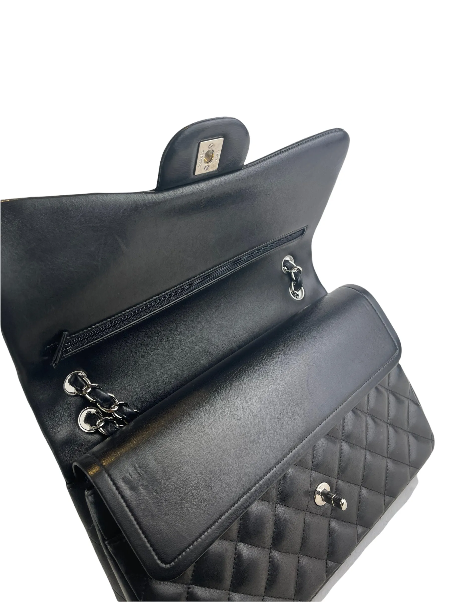 Chanel Black Lambskin Leather Jumbo "Double Flap”