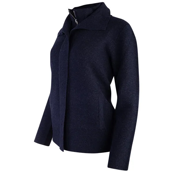 Double Collar Zip Front Cardigan in Dark Navy