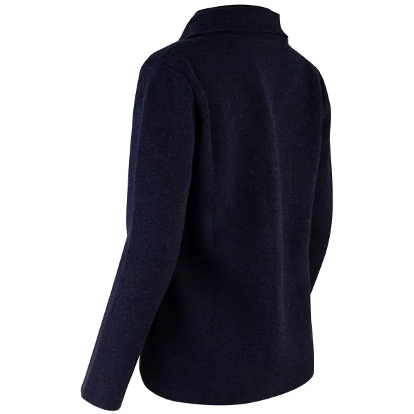 Double Collar Zip Front Cardigan in Dark Navy