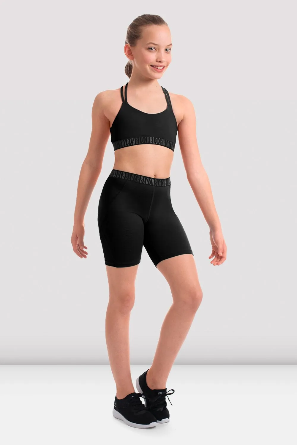 Girls Greta Bloch Logo Elastic High Waist Biker Shorts