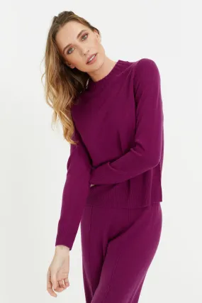 Grape Wool-Cashmere Cropped Sweater