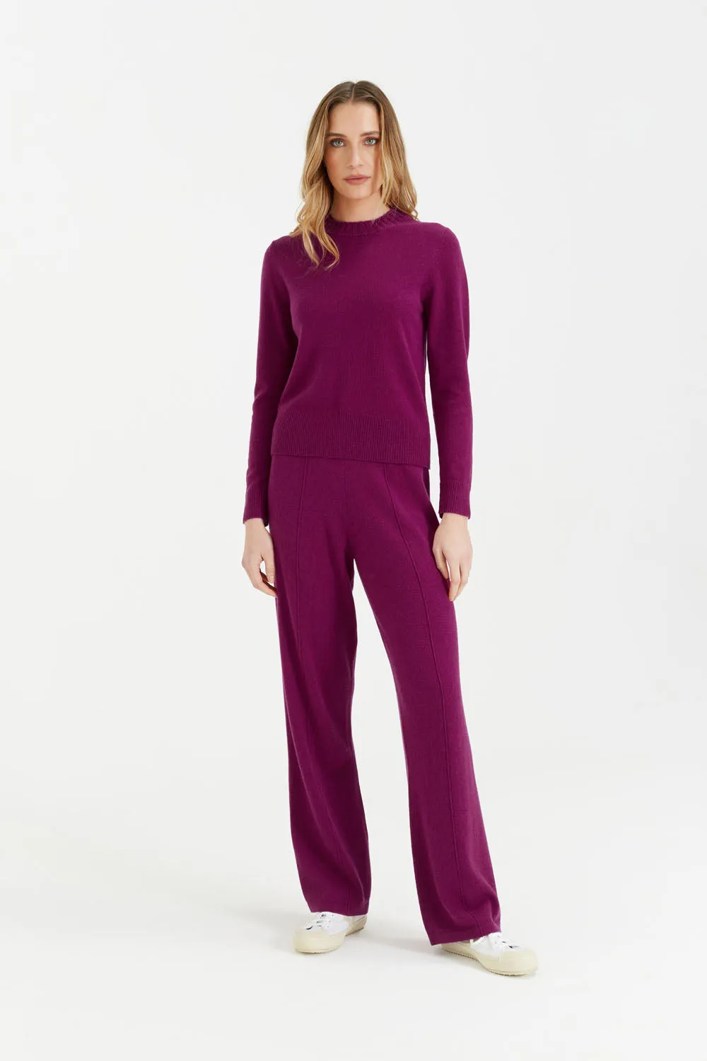 Grape Wool-Cashmere Cropped Sweater