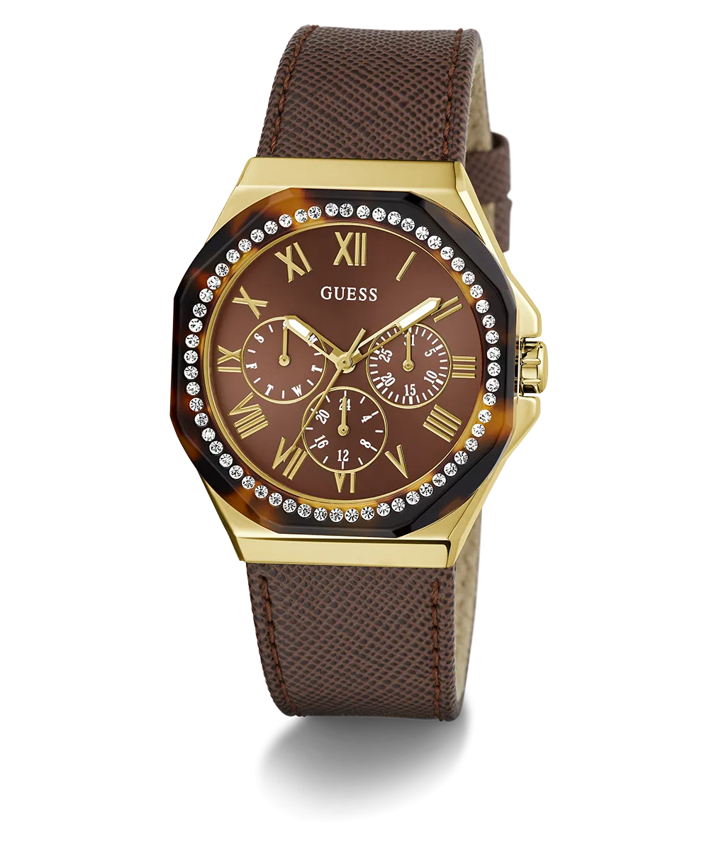 GUESS Ladies Brown Gold Tone Multi-function Watch